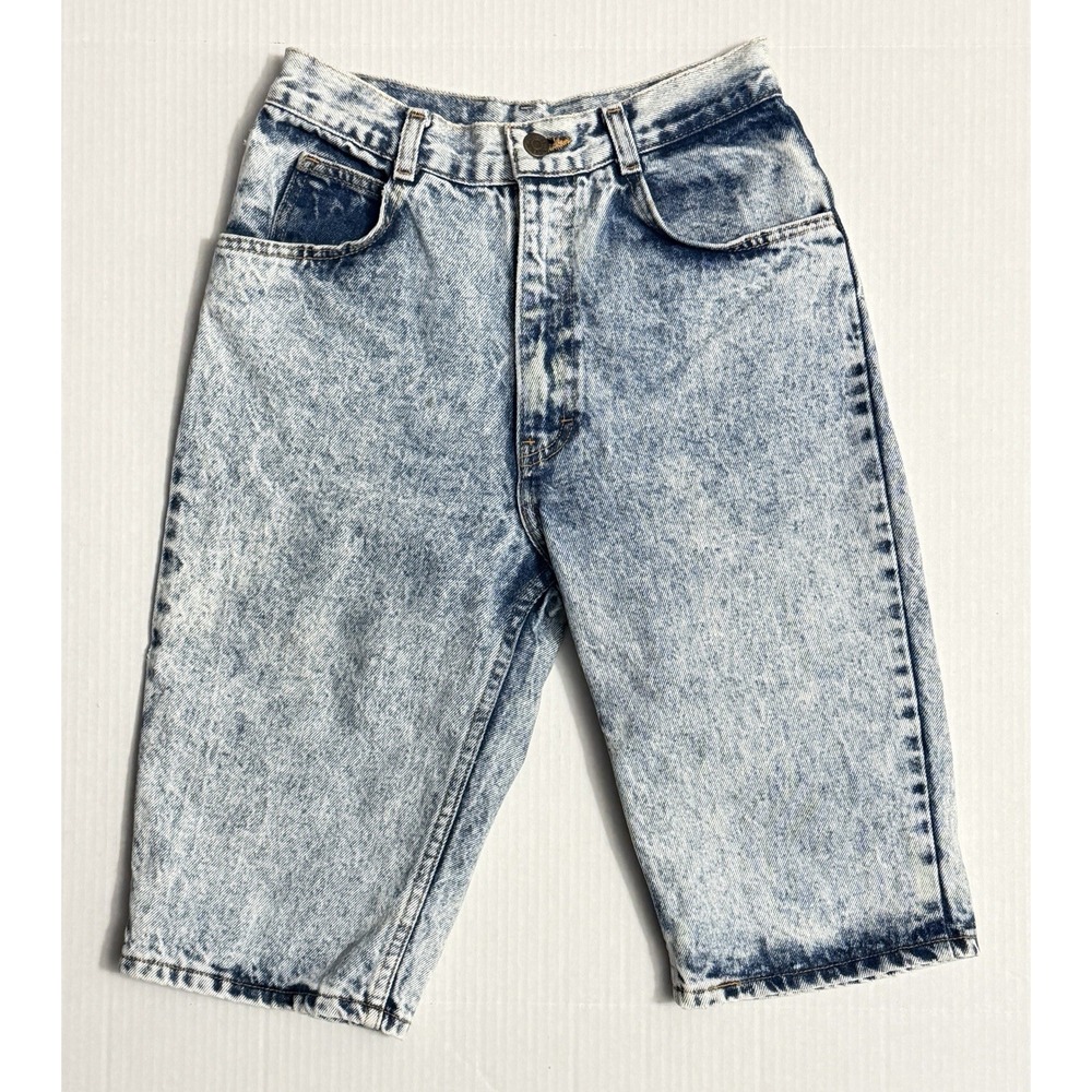 Vintage 1989 No Excuses Acid Wash Bermuda Jorts Back Pocket Bows Sz 9 Waist 25